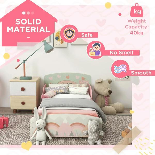 Pink toddler bed frame with smooth, solid build and safety rails for secure rest