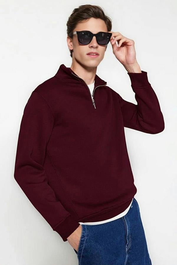 WOVCOR Stand Collar Zippered Basic Men's Sweatshirt