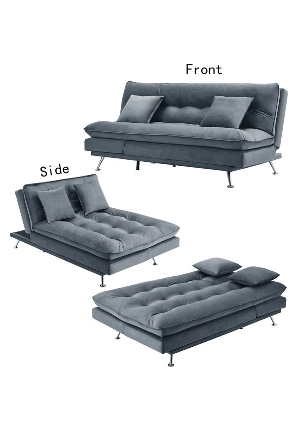 Living and Home Grey Button Tufted Flannel Upholstered Sofa Bed, Two Conversion Methods