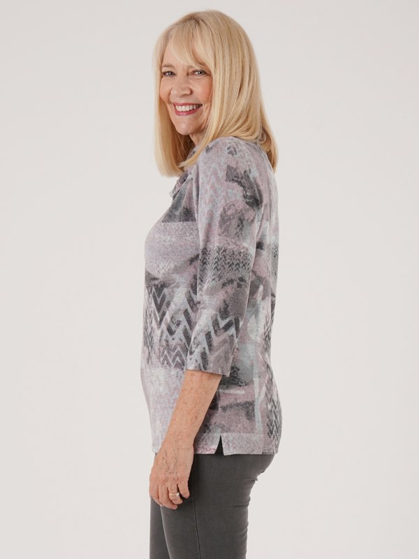 TIGI Blur Print Split Cowl Neck Top