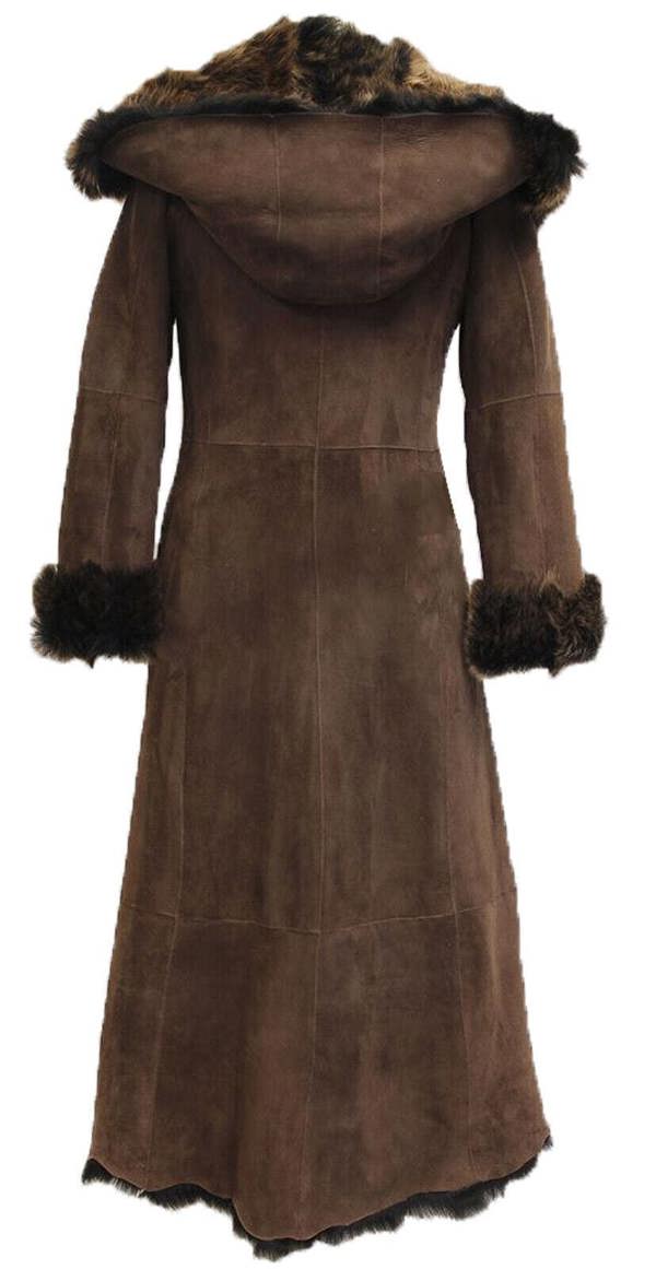 Infinity Leather Womens Suede Toscana Sheepskin Hooded Trench Coat-Fribourg