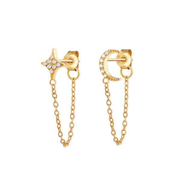 Gold Trip Crystal Star & Moon Chain Earrings