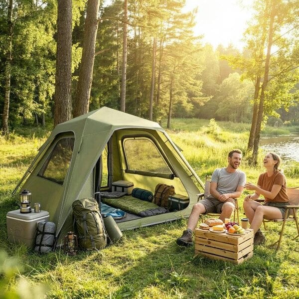 Pop Up Tent 3000mm Waterproof Camping Tents with Mesh Windows 2-3 People Green
