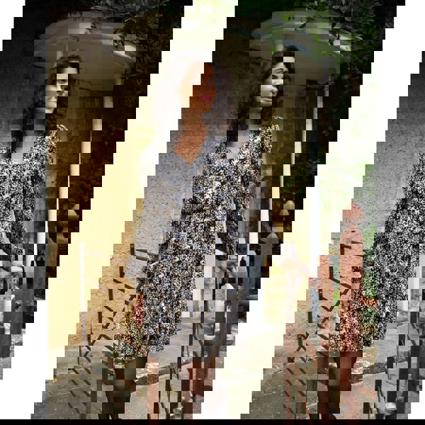 Blue Vanilla Button Up Belted Chiffon Mini Dress