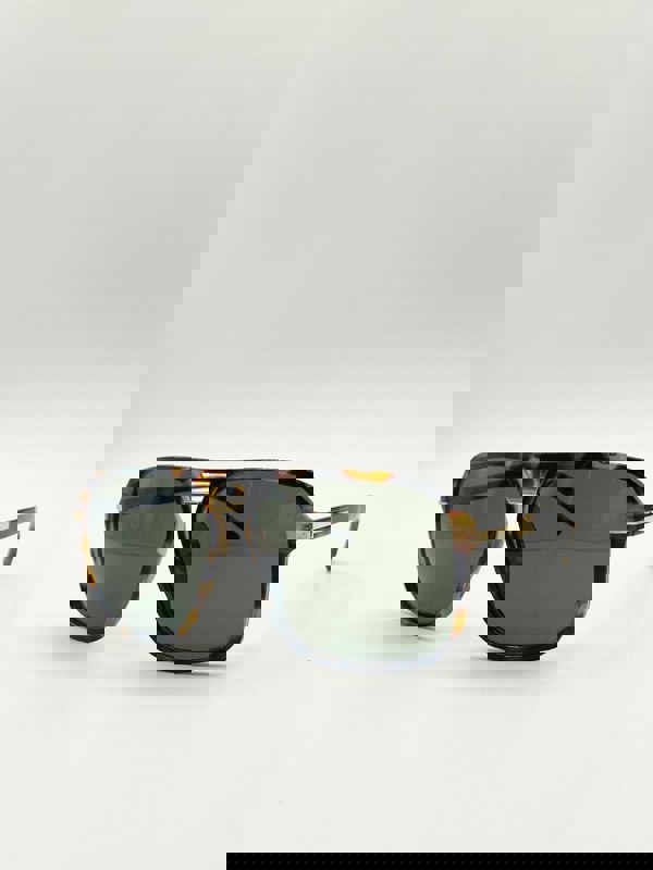 SVNX Tortoiseshell navigator sunglasses with green lenses