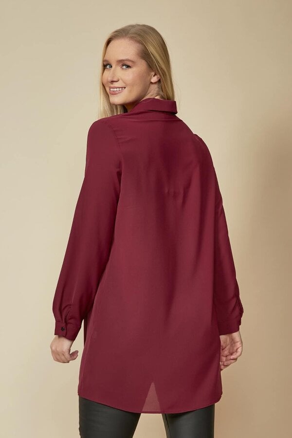 Hoxton Gal Tunic Shirt with Button Details in Burgundy