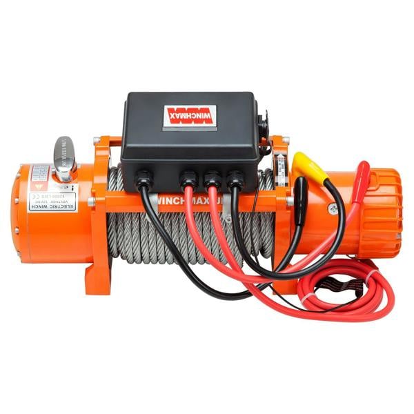 Winchmax 13,500lb (6,123kg) 12V Winch 28 x 11mm Dyneema Rope, Flat Bed Mounting Plate