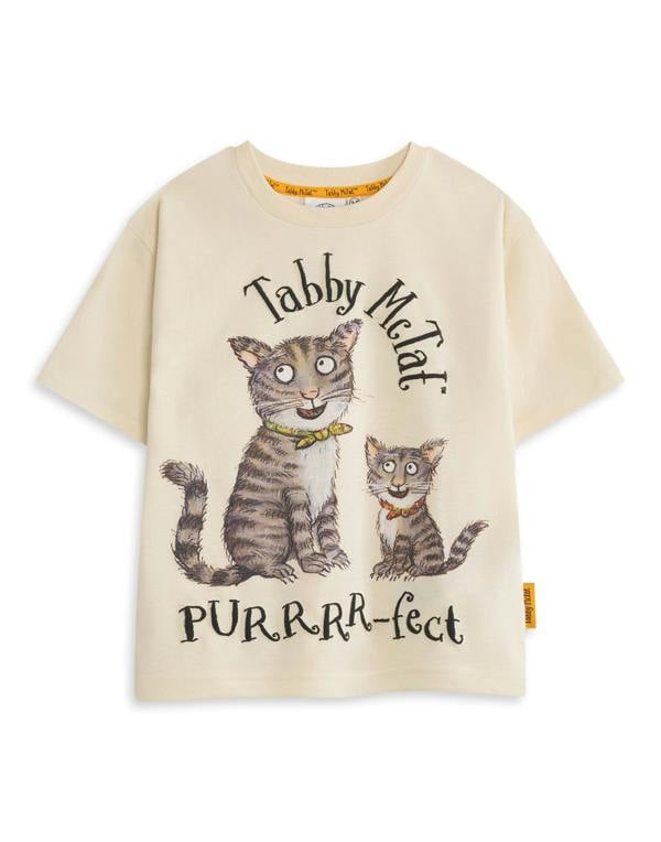 Gruffalo & Friends Tabby McTat Unisex Kids Beige Character Short Sleeved T-Shirt