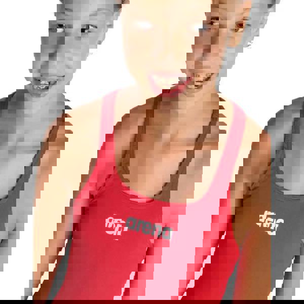 Red Arena girls team swim pro solid swimsuit with white logo