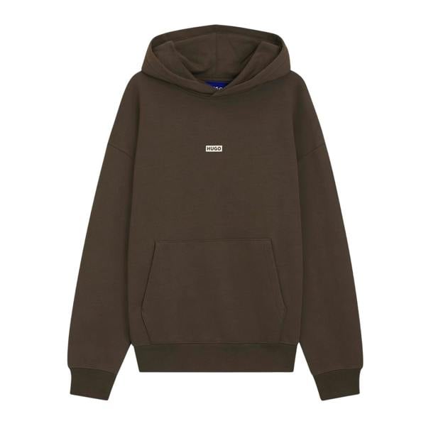 Hugo Mens Logo Cotton Overhead Relaxed Fit Hoodie - Dark Brown - 