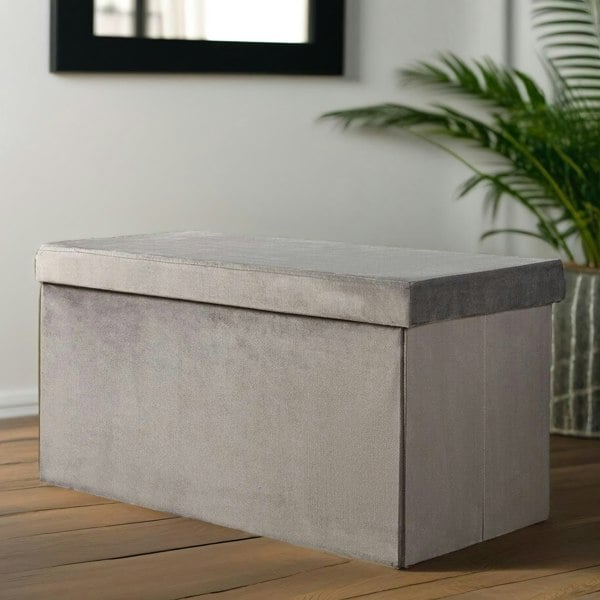 Rafaelo Mobilia Ottoman Storage Box Foldable Grey Velvet