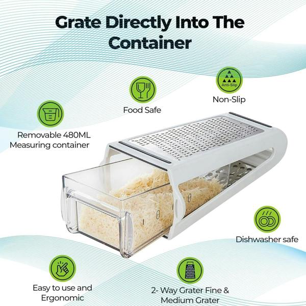Top 3 2-Way Stainless Steel Food Grater with 480ml Measuring Box