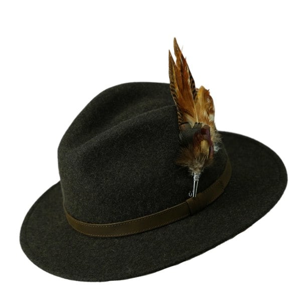 Gamble & Gunn Settler Fedora - Dark Brown With Feather 2