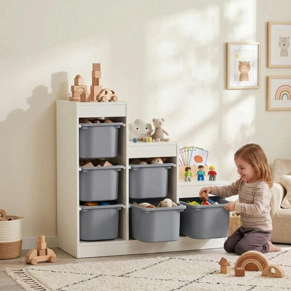 Bobobiy Toy Storage Organiser, Three-Layer Kids Toy Storage Units, with Removable Bins, for Ages 3-8 Years, Grey - Grey
