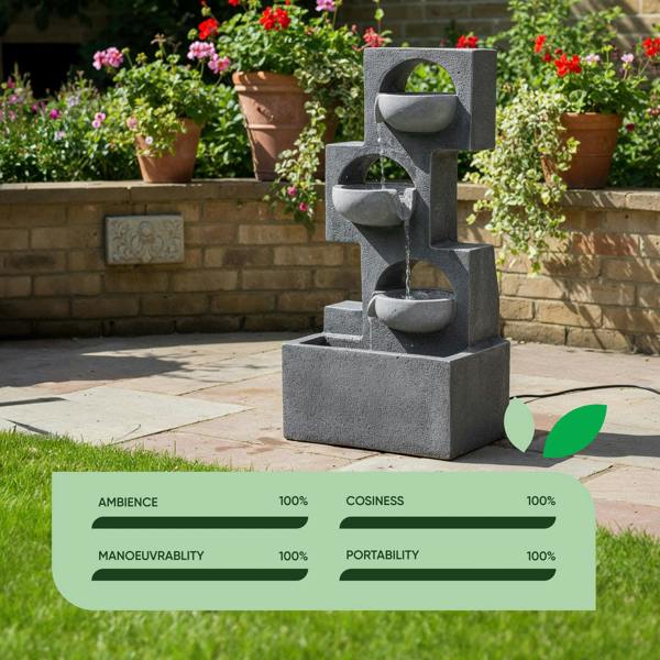 Gardenwize Solar Water Feature – Geometric Steps Fountain with LED Lights & Battery Backup