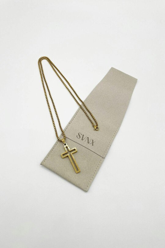 SVNX Hollow Cross Pendant Necklace in Gold
