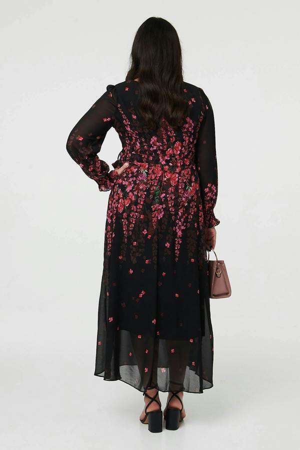 Black | Curve Floral Tie Waist Layer Maxi Dress