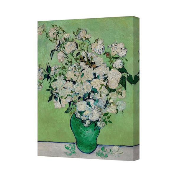 Benjamin Tate Design Contemporary Canvas Wall Art Floral Bouquet in Green Vase White Roses Modern Home Decor Handmade in the United Kingdom