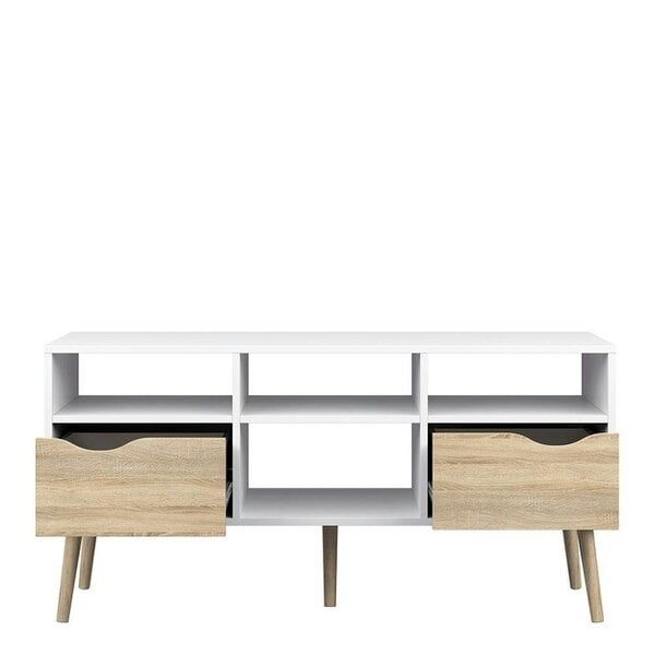 Wyld Haus Sapporo White and Natural Oak Wide TV Unit 2 Drawers 4 Shelves