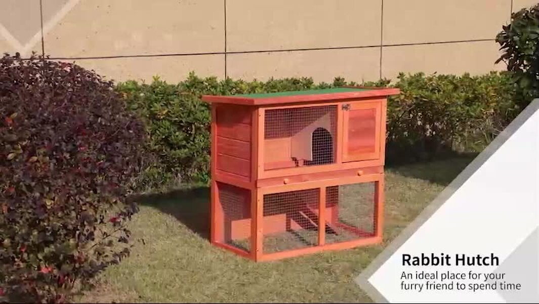 Pawhut 90cm 2 Tiers Rabbit Hutch Wooden Pet Cage Run Vintage Bunny House