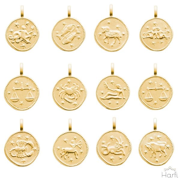 Harfi 18ct Gold Plated Zodiac Sign Coin Necklace