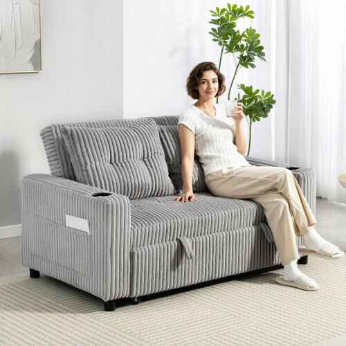 Wyld Haus Lore Light Grey Corduroy 2 Seater Click Clack Sofa Bed