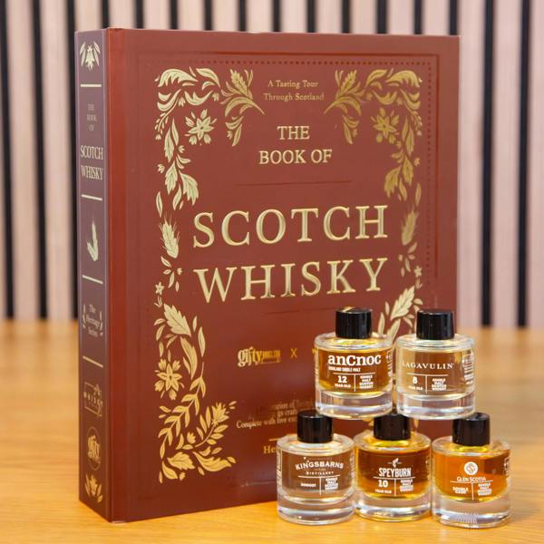Whisky With Us Whisky Gift Set - The Book of Scotch Whisky – Whisky Tasting Gift Set with 5 Single Malt Miniatures