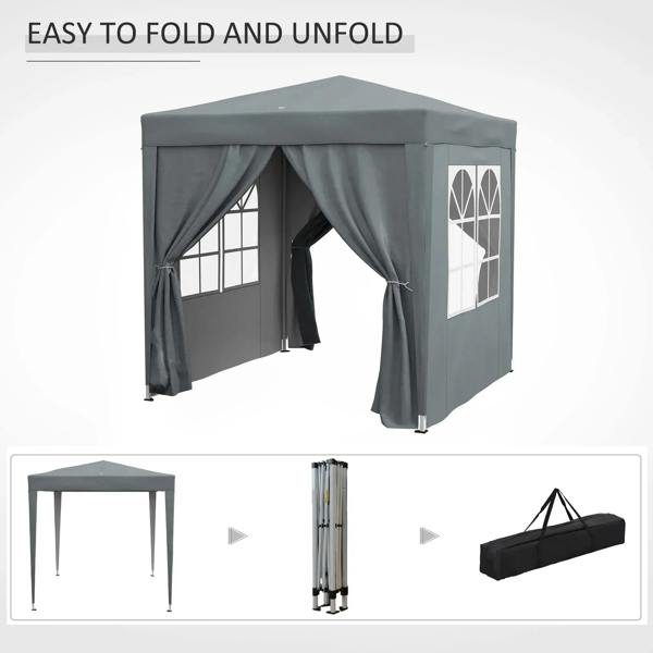 Grey pop-up gazebo party tent with foldable frame and included carrying bag