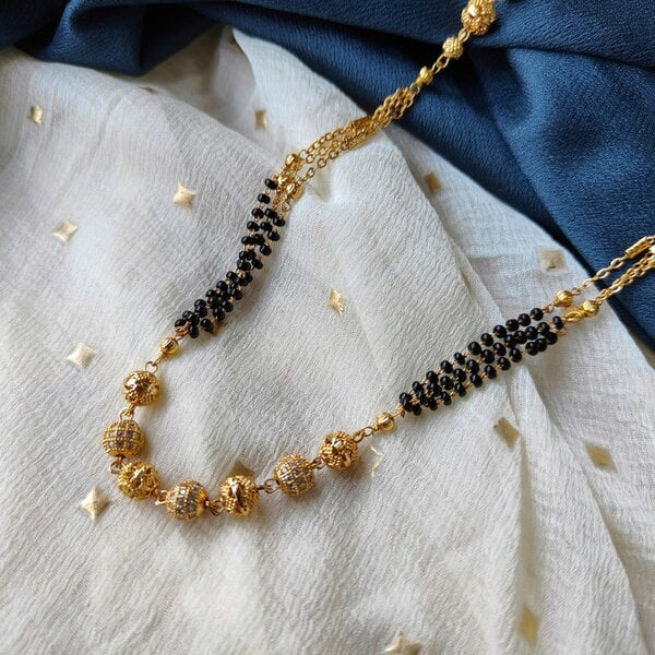 The Colourful Aura Gold Black Beaded Indian Asian Nazar Mangalsutra Choker Necklace