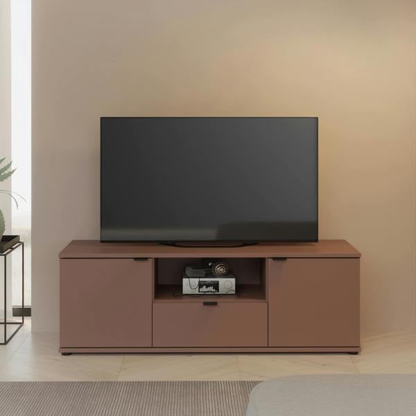 Furniture To Go Ganymede Wide TV Unit with Open Shelf, Drawer & 2 Doors in Terracotta