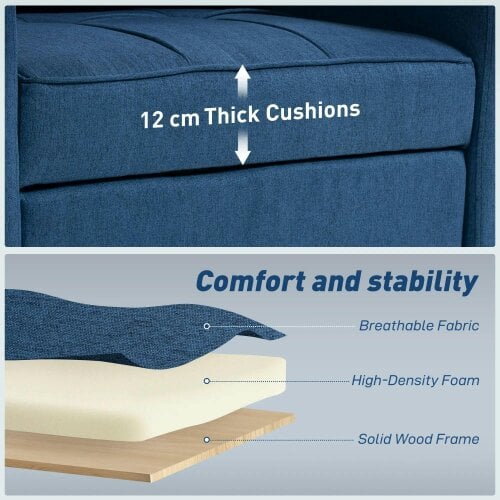 Wyld Haus Norapa Fabric Dark Blue 3 In One Convertible Single Sofa Bed