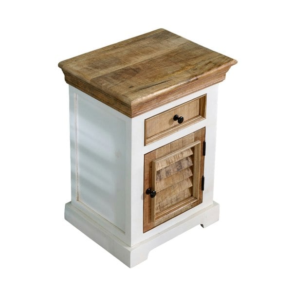 IH Design Milano Solid Mango Wood White Bedside Cabinet with 1 Darwer & 1 Door