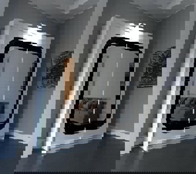 RAC3 Modern Bedroom Sliding Wardrobe, Ample Storage Space and Sleek Design comes with LED in White and Grey and Width 150cm/180cm/203cm