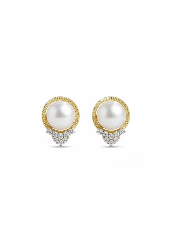 Latelita Solid 14k Gold Diamond and Pearl Empress Earrings