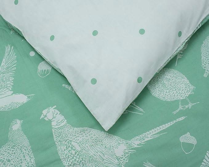 Creative Cloth Moorland Birds Double Duvet Reversible Set Green
