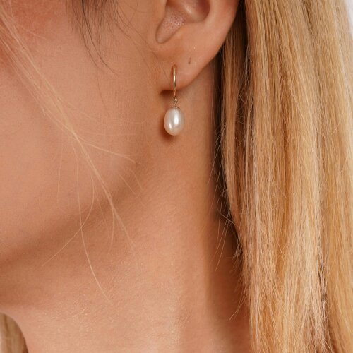 Spero London 9ct Solid Gold Semi - Hoop Pearl Stud Earrings