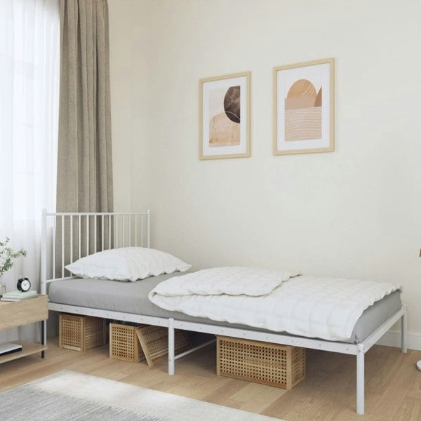Berkfield Metal Bed Frame with Headboard White 100x200 cm