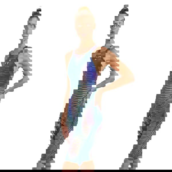 TYR womens blue green striped Luminis Open swimsuit with surface lift