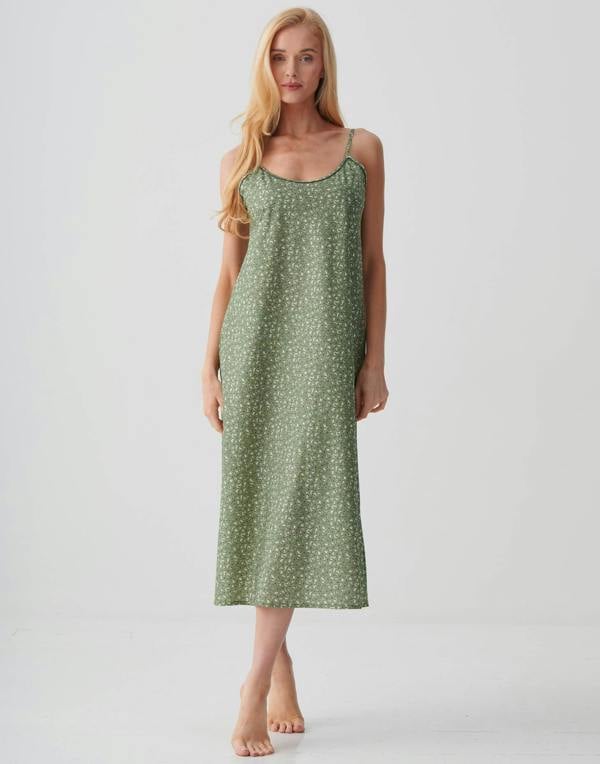 British Boxers Women's Crisp Cotton Strappy Nightdress – Shrub Sage Flower