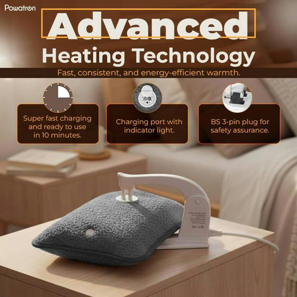 Powatron Rechargeable Electric Hot Water Bottle - Soft & Cosy Hand Body Warmer, Massaging Heat Pad, Over-Heat Protection Electric Water Bottle