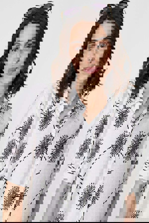 White | Printed 1/2 Sleeve Button-Up Shirt
