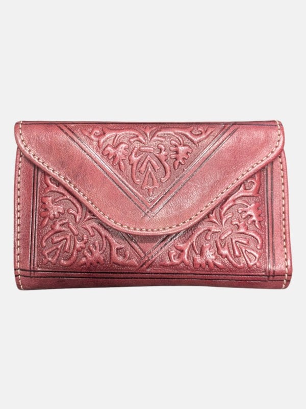 Berber Leather Small Leather Tri-Fold Purse Dark Red