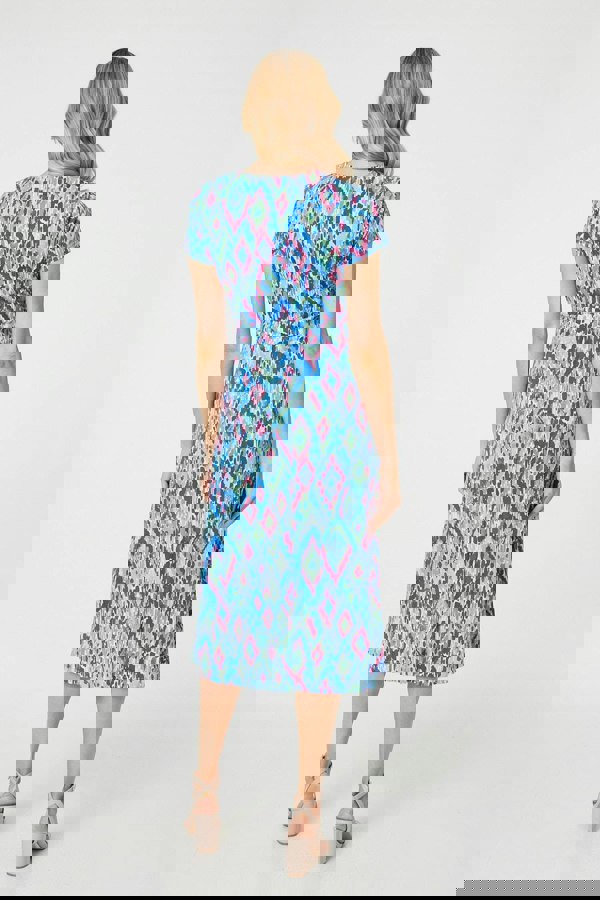 Blue | Printed Ruched Faux-Wrap Midi Dress