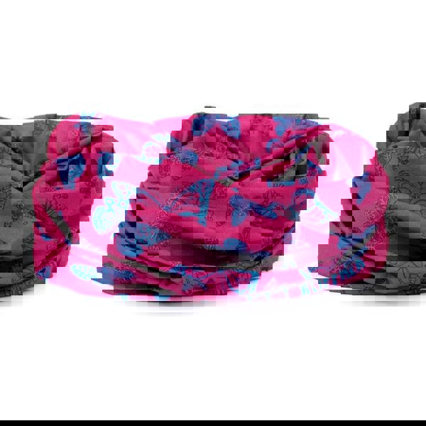 Dark Pink & Blue Butterfly Snood by RUFFNEK® – a lightweight, versatile neck gaiter featuring vibrant butterfly patterns, ideal for outdoor activities and casual wear.