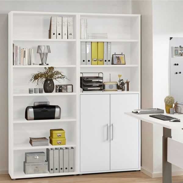 Furniture To Go Prima Bookcase 4 Shelves with 2 Doors in White
