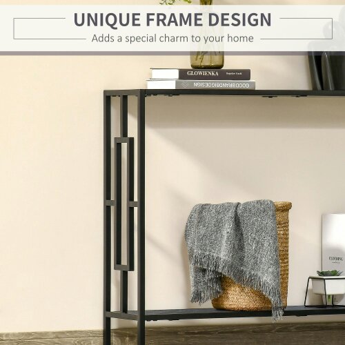 Wyld Haus Comi 106cm Metal And Wooden Grey And Black Narrow Industrial Console Table With Bottom Shelf