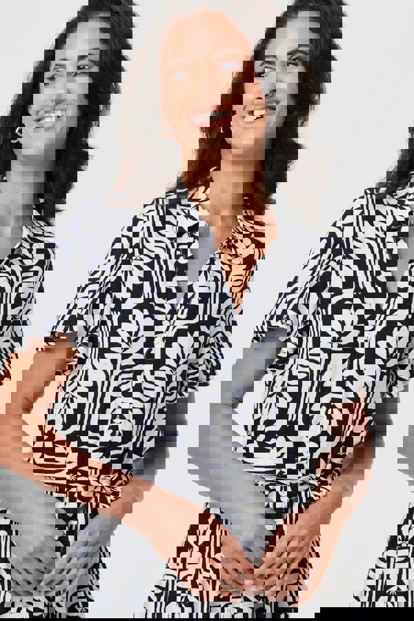 Navy | Printed Short Sleeve Mini Shirt Dress
