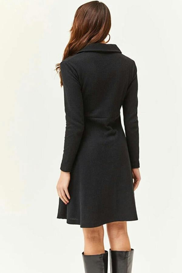 Hoxton Gal Polo Collar Buttoned Mini Flared Dress