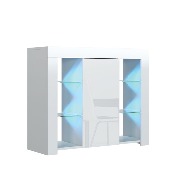 Mex Furniture 97.5cm TV Stand Sideboard – White Gloss Doors with Free LED