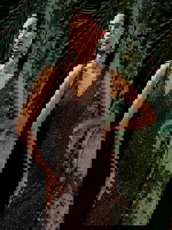 GWD Raine Embellished Sleeveless Brown Maxi Dress